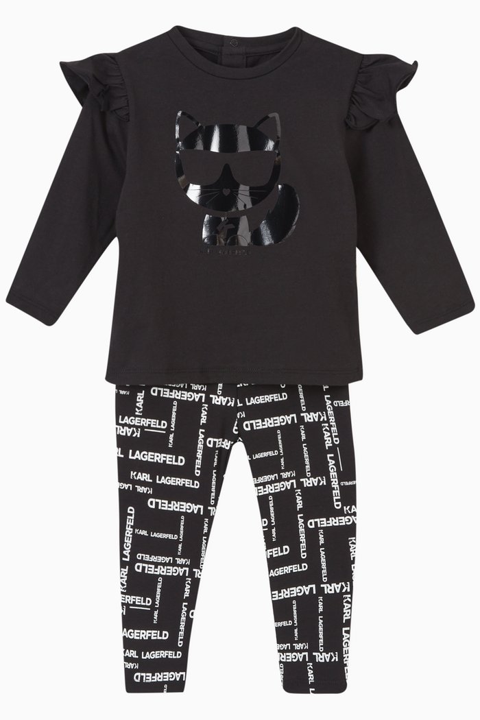 

Choupette Print T-shirt & Leggings Set in Cotton, Black