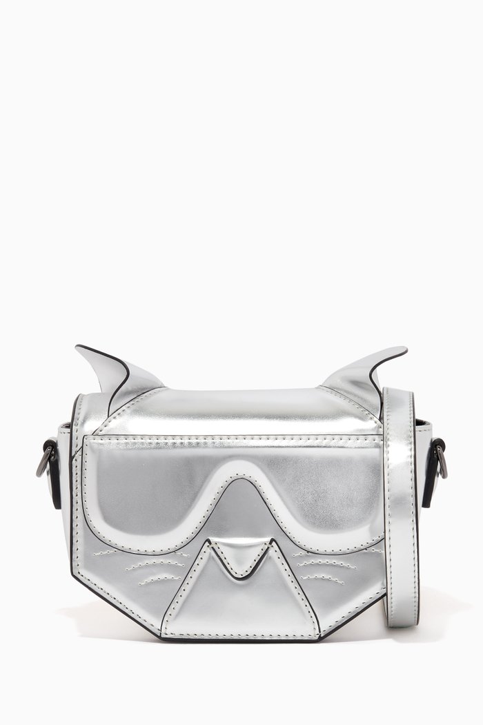 

Choupette Shoulder Bag in Faux Metallic Leather, Grey