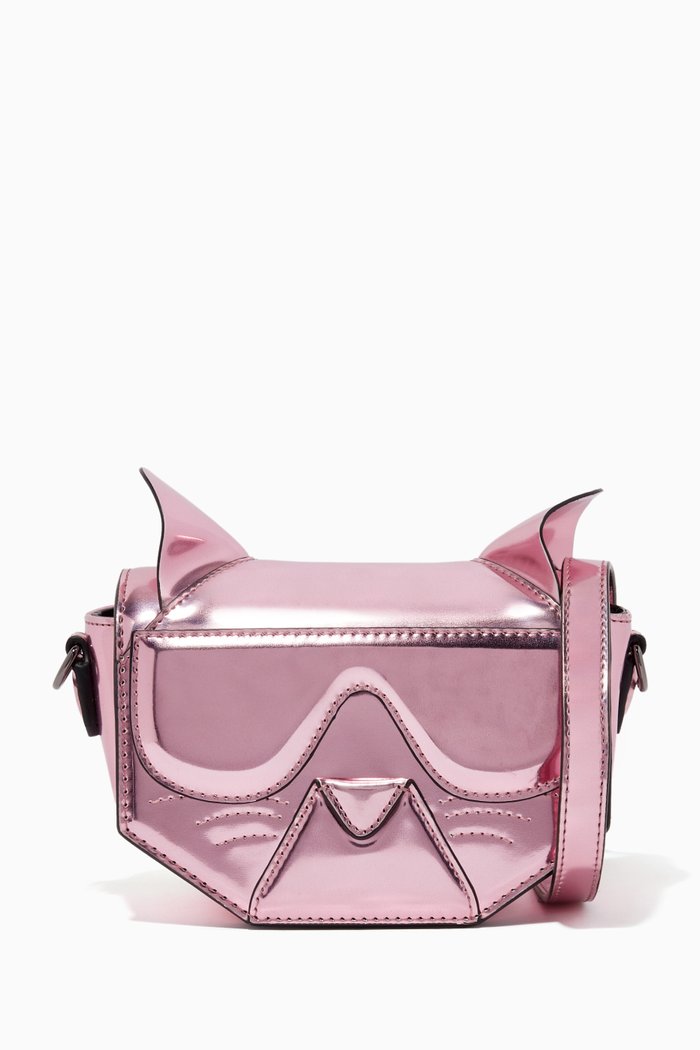 

Choupette Shoulder Bag in Faux Metallic Leather, Pink