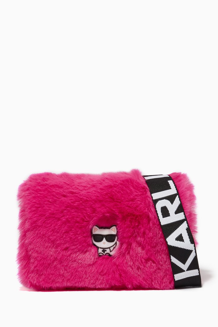 Choupette Shoulder Bag in Faux Fur & Leather, Pink