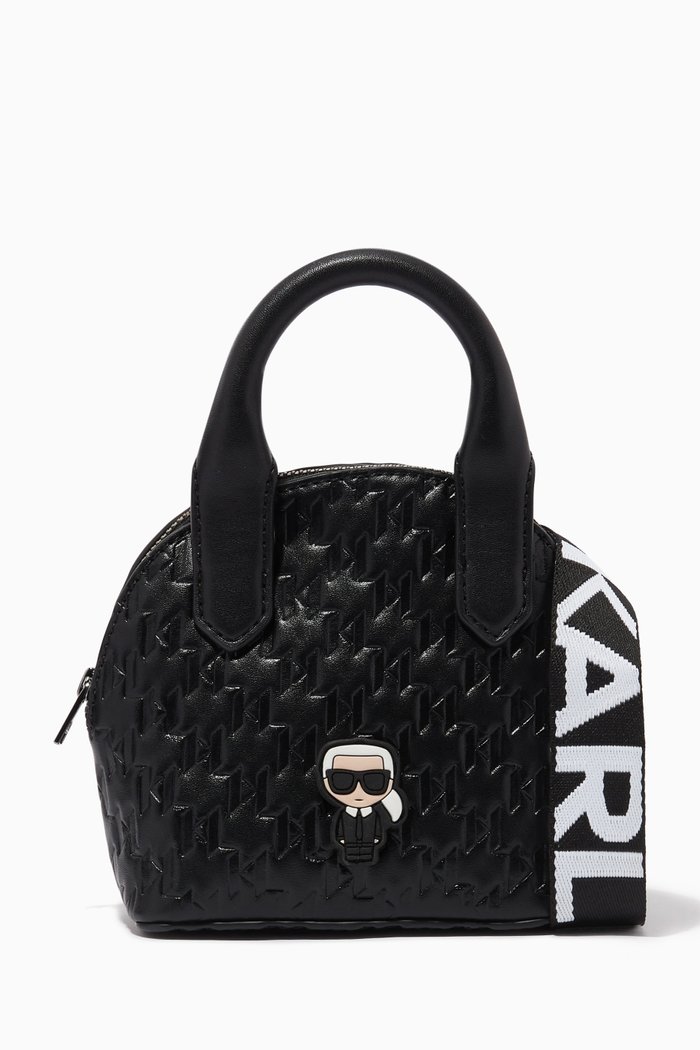 

KL Monogram Top Handle Bag in Faux Leather, Black
