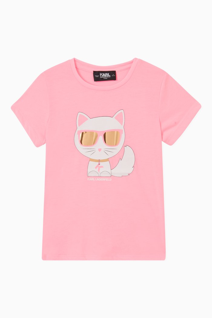 

Choupette Print T-Shirt in Jersey, Pink