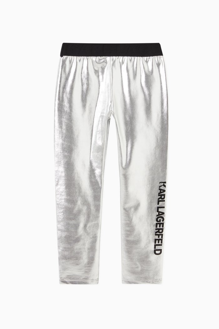 

Metallic Logo Leggings in Polyester, Grey