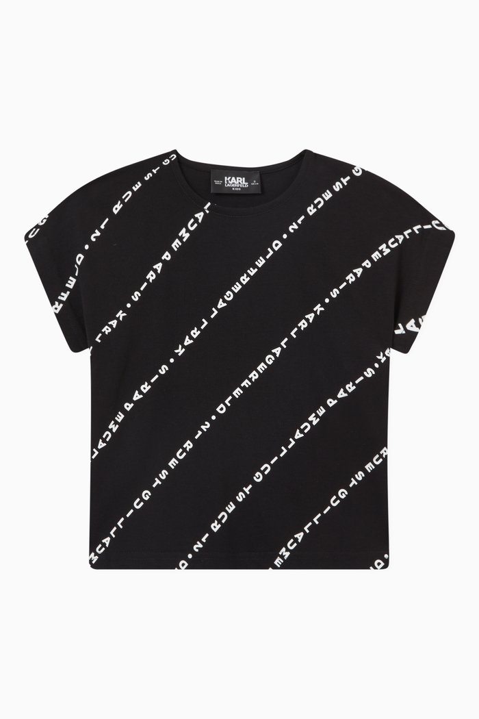 

All-over Diagonal Logo Print T-Shirt in Jersey, Black