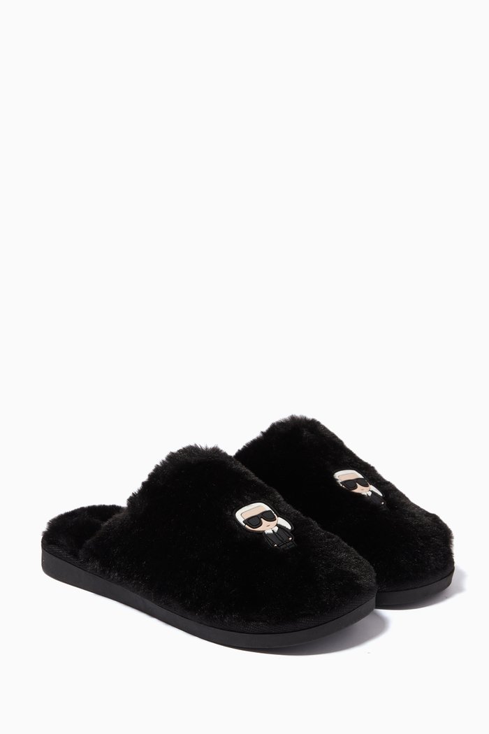 

Karl Iconik Slippers in Faux Fur, Black