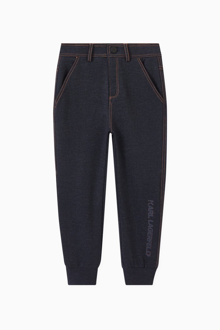 

Logo Print Sweatpants in Faux Denim, Blue