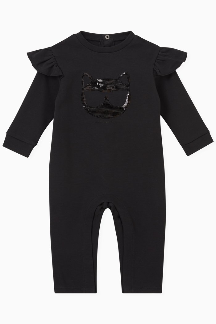 

Sequin-embellished Romper in Cotton, Black