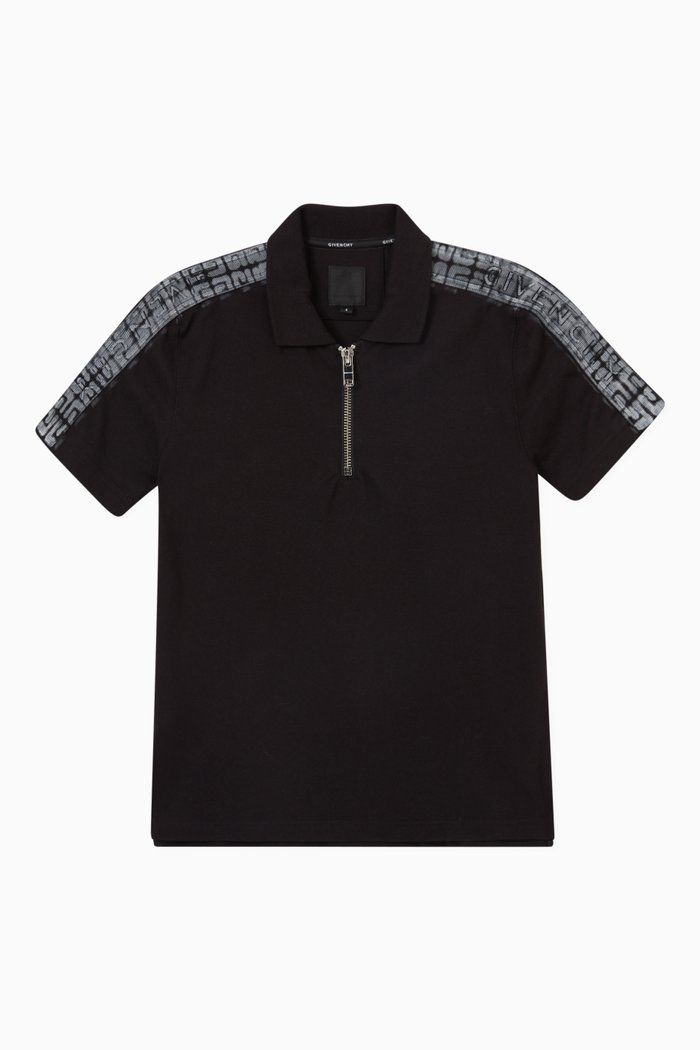 

4G Print Polo in Cotton Piqué, Black
