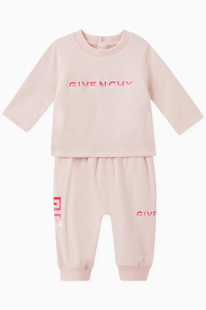 

Logo Print Sweatshirt & Pants Set in Cotton, Pink