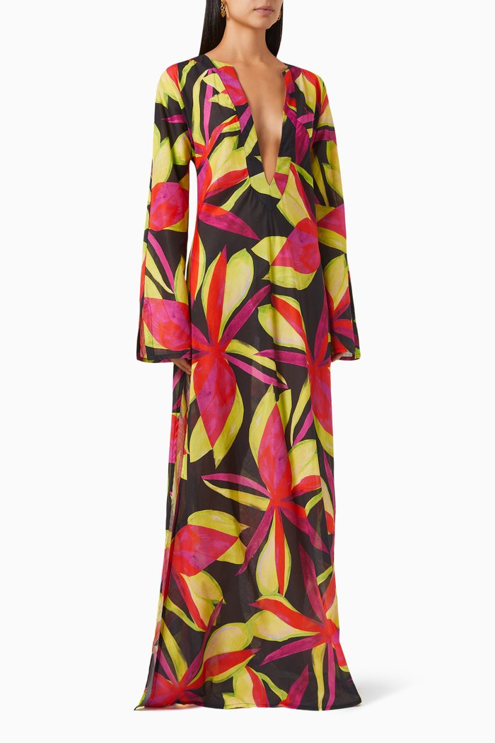 

Long Kaftan in Cotton & Silk, Black