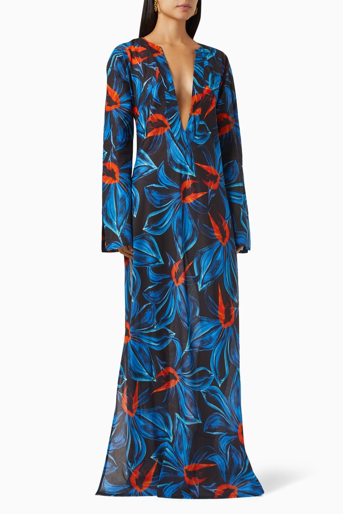 

Long Kaftan in Cotton & Silk, Blue