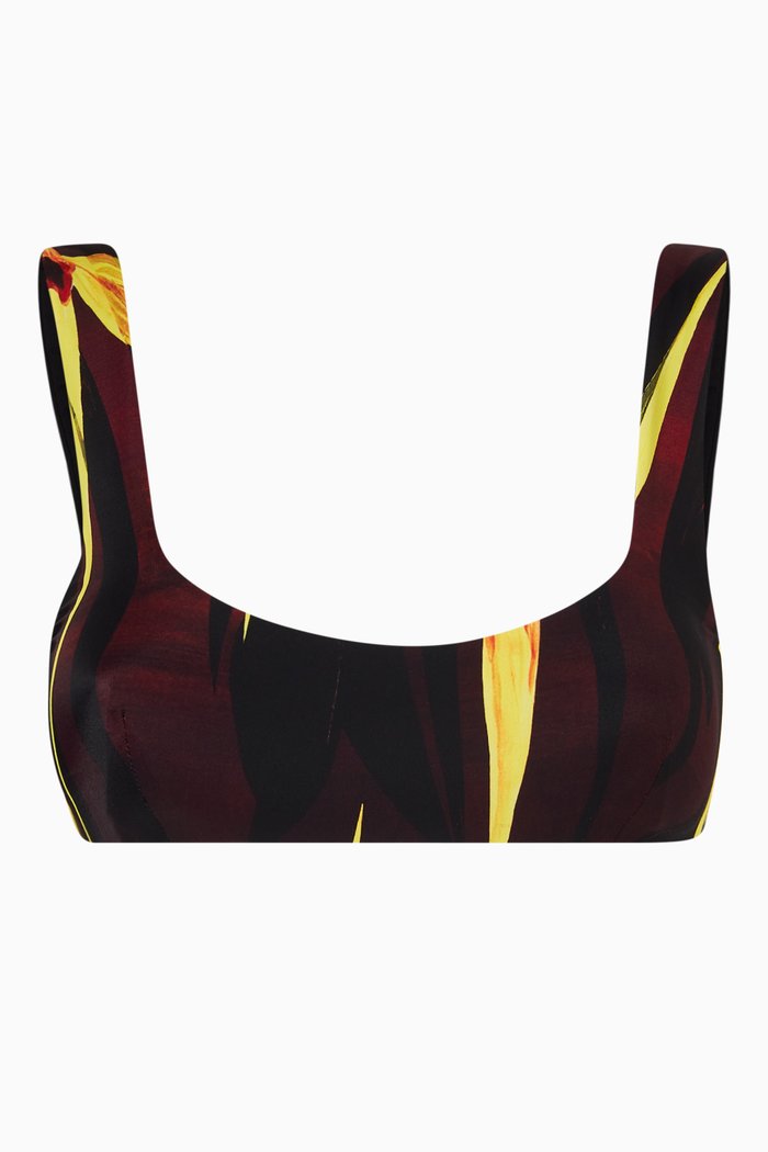 

Scoop Printed Bikini Top in Recycled Nylon, Brown