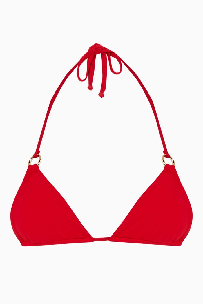 

Mini Ring Triangle Bikini Top in Recycled Nylon, Red