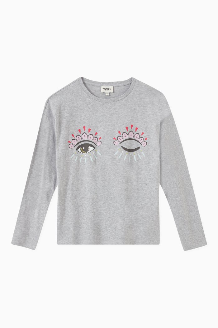 

Eyes Print Long-sleeved T-shirt in Cotton, Grey