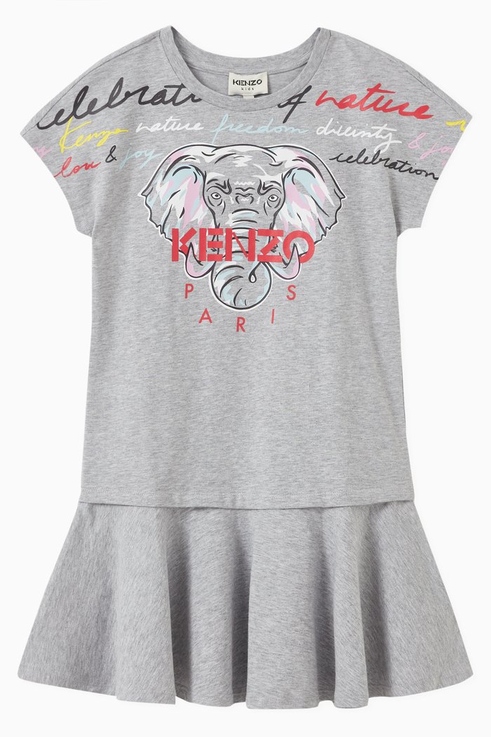 

Elephant Print Dress in Jersey, Grey