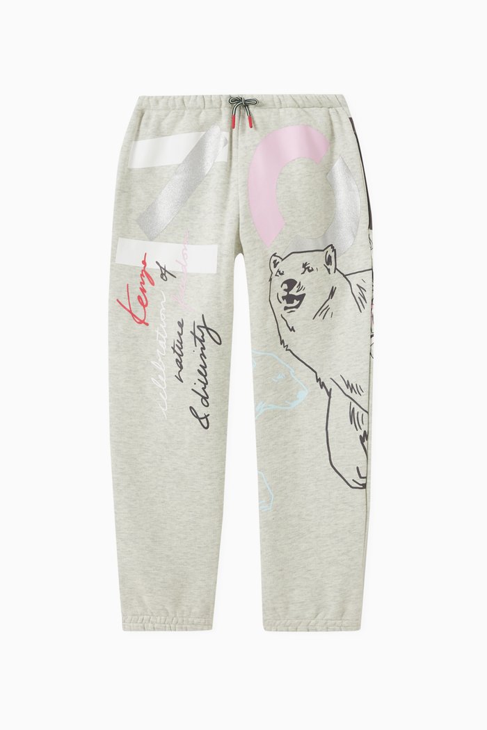 

Graphic Print Sweatpants in Fleece, Grey