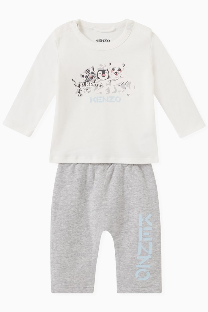 

Graphic Print T-shirt & Sweatpants in Cotton, Set of Two, White