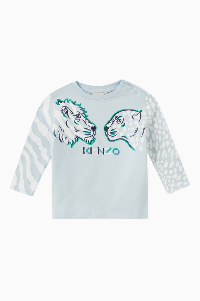 

Tiger & Friends Print Long Sleeve T-shirt in Jersey, Blue