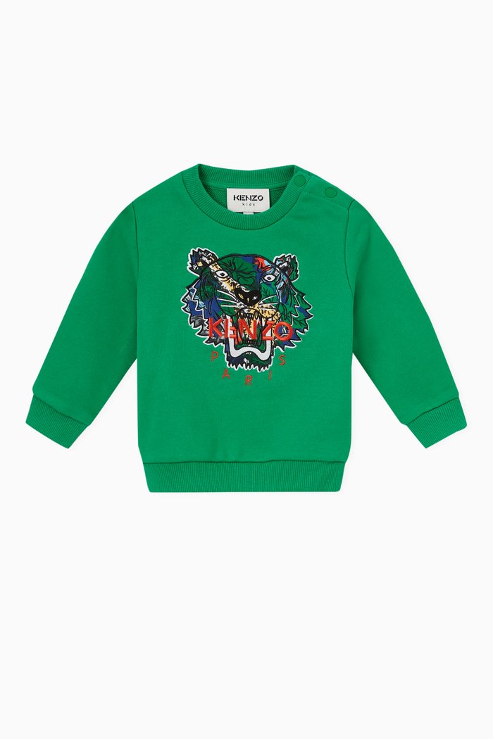 

Tiger Print Sweatshirt in Cotton, Green
