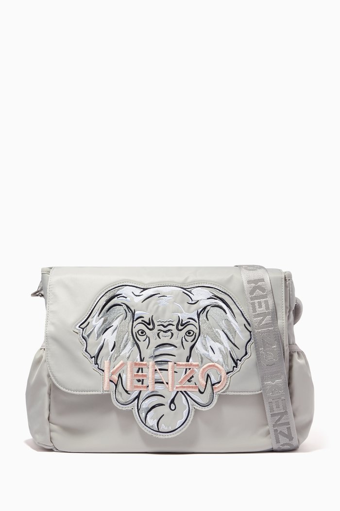 

Logo and Animal Print Changing Bag in Technical Fabric, Grey