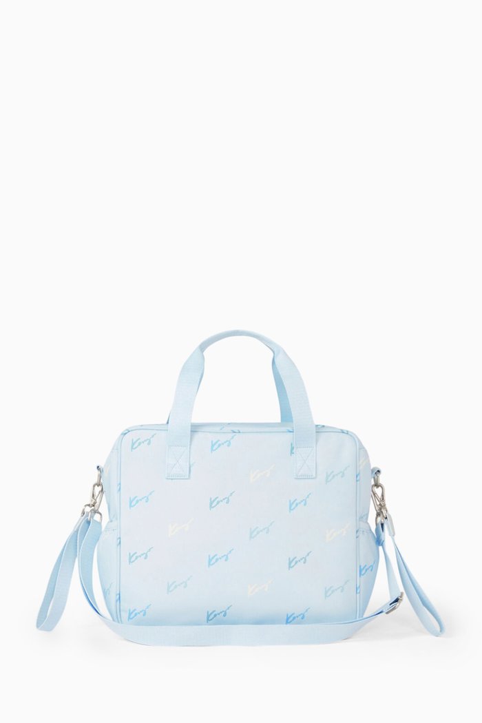 

Logo Print Diaper Bag in Technical Fabric, Blue