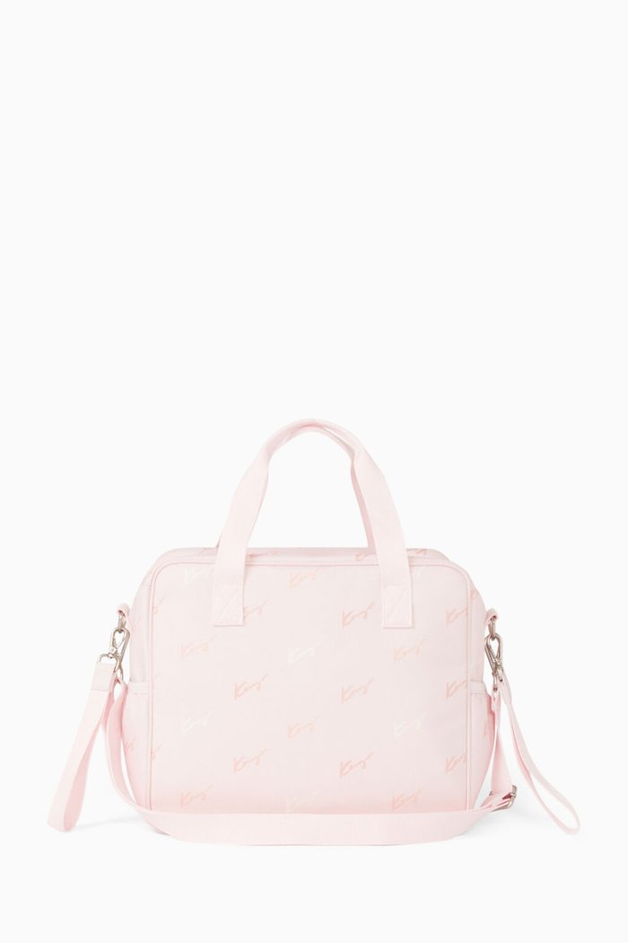 

Logo Print Diaper Bag in Technical Fabric, Pink