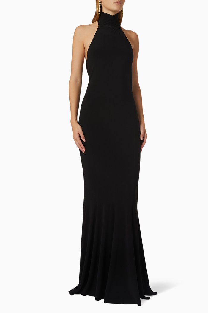 

Turtleneck Fishtail Gown, Black