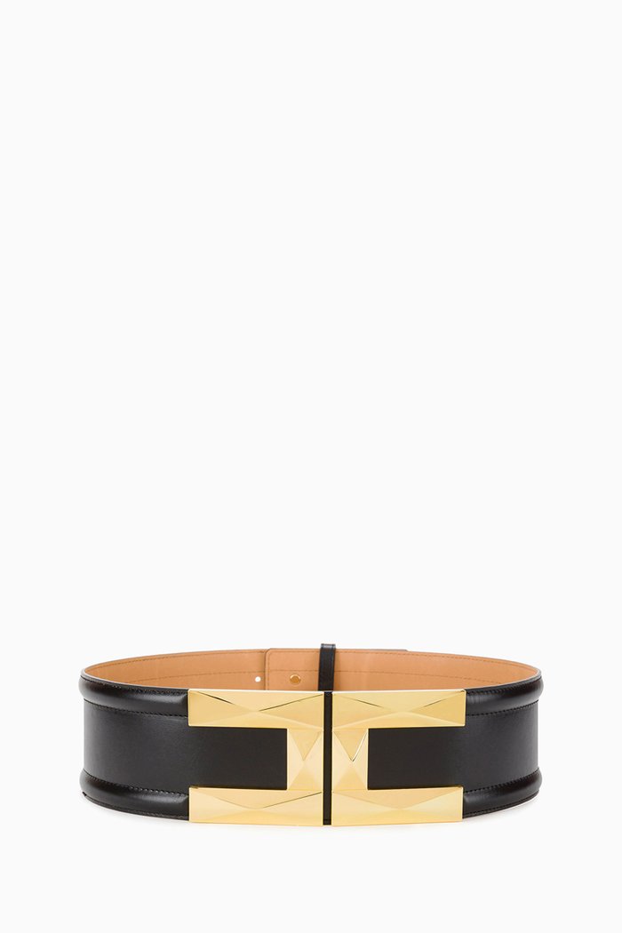 

Logo High-waist Belt in Leather, Black