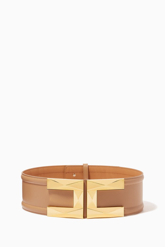 

Logo High-waist Belt in Leather, Brown