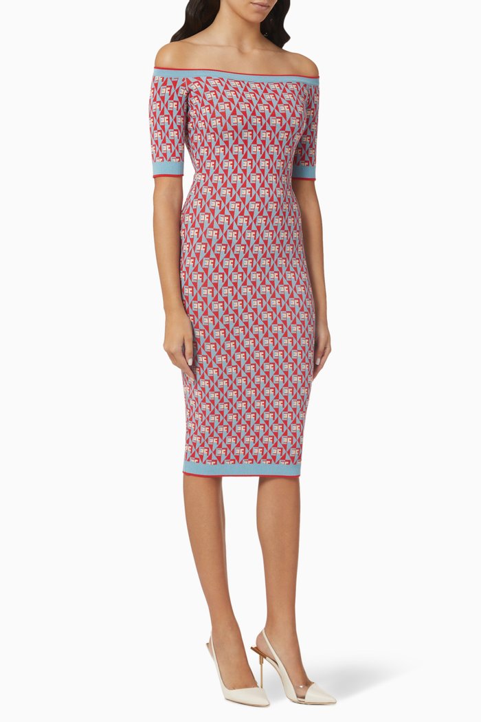 

Logo-jacquard Midi Dress in Knit, Red