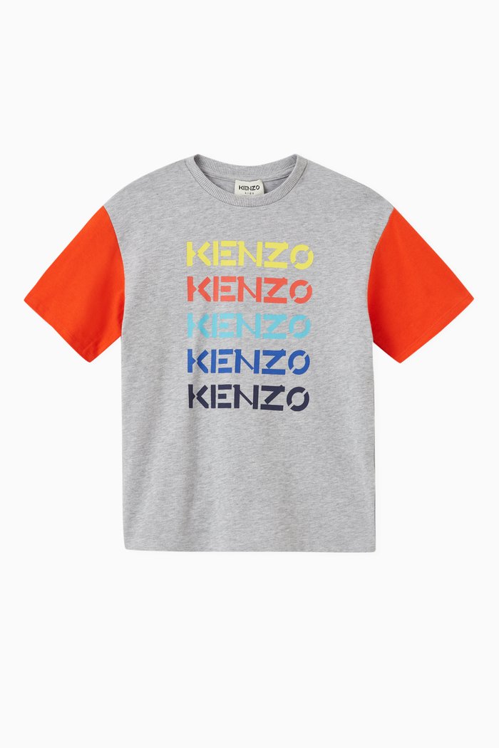 

Colour-block Logo Print T-shirt in Jersey, Grey