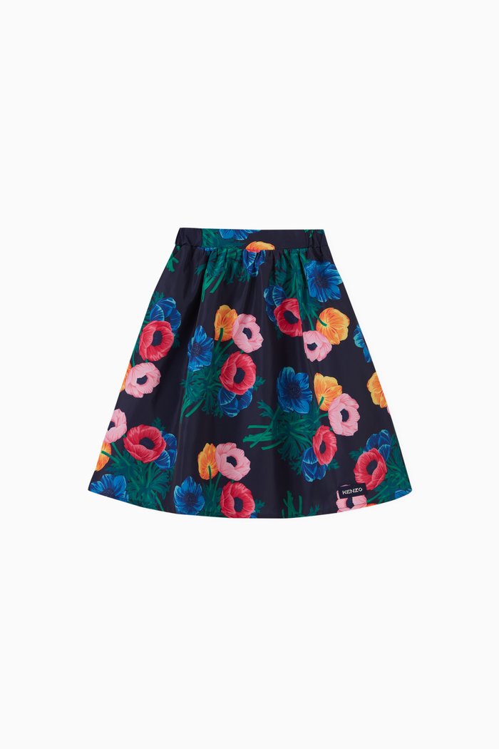 

Floral Print Skirt in Viscose, Blue