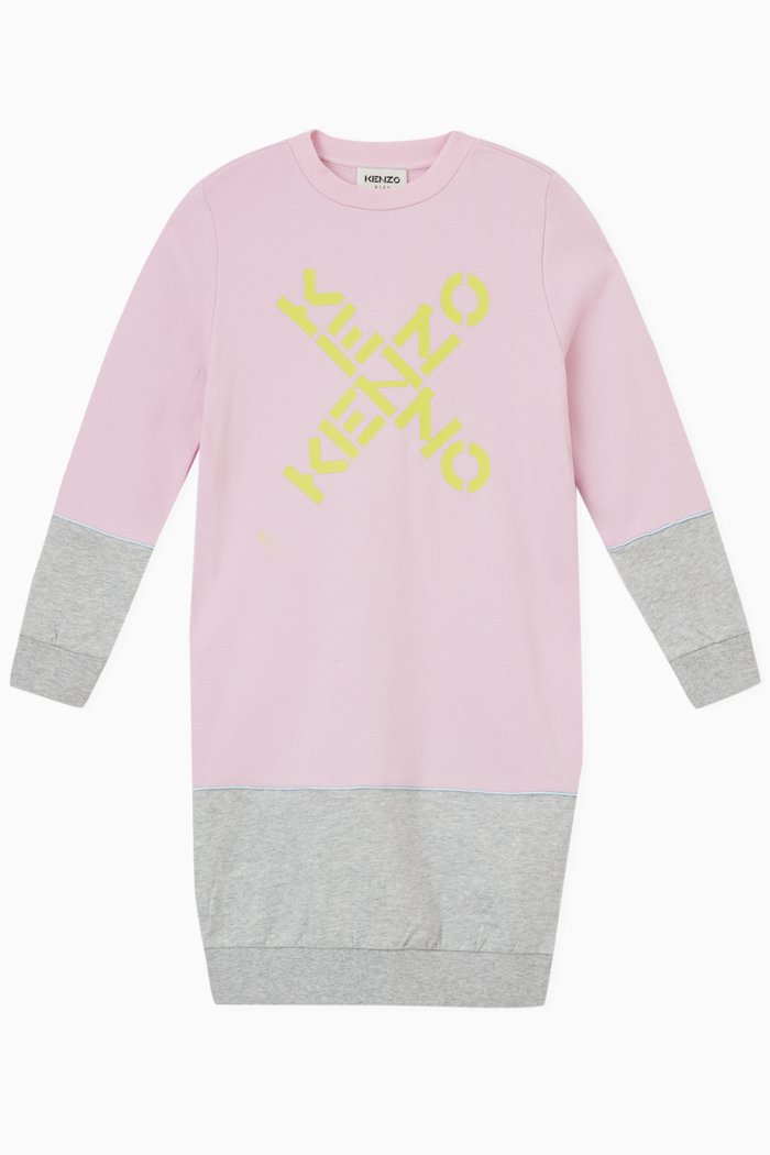 Logo Print Sweatshirt Dress in Cotton, Purple