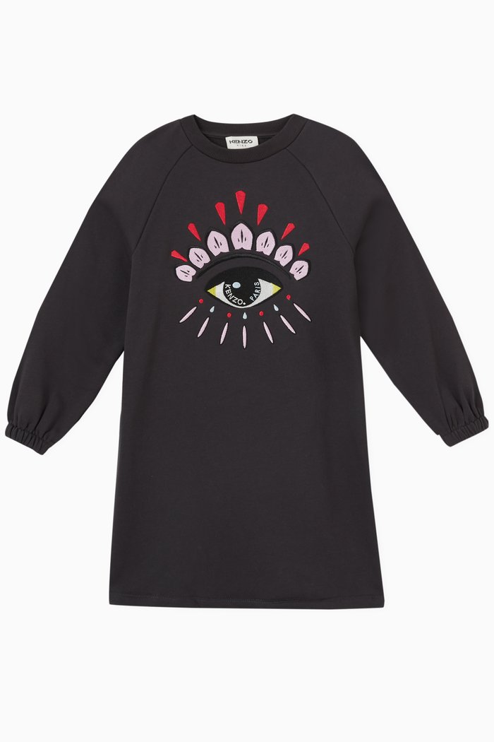 Embroidered Sweater Dress in Cotton, Grey