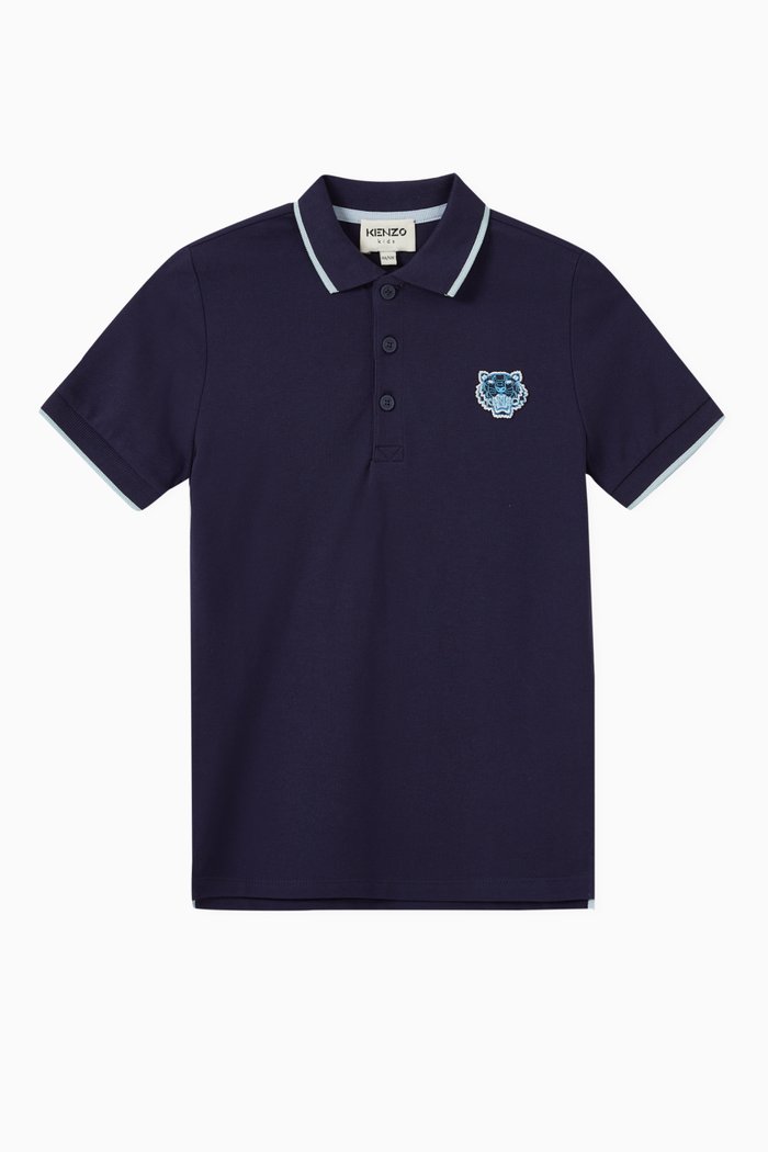 

Tiger Badge Polo in Cotton Pique, Blue