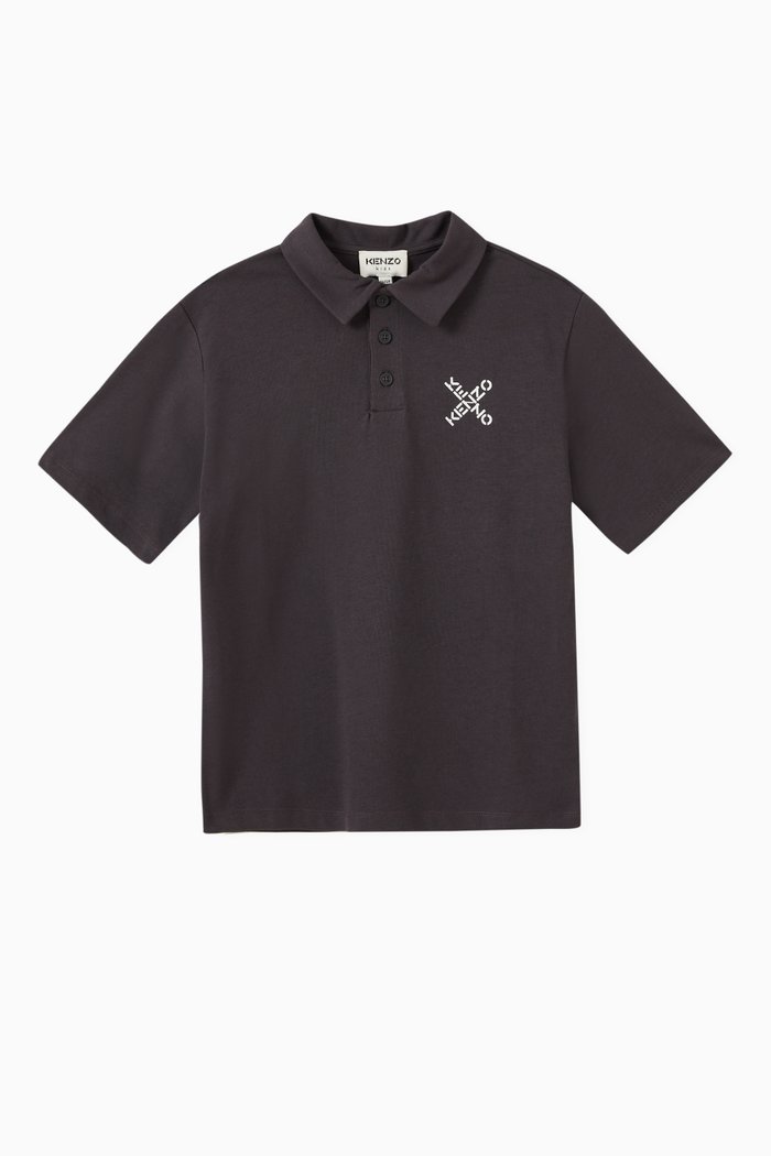 

Logo Print Polo in Cotton, Grey