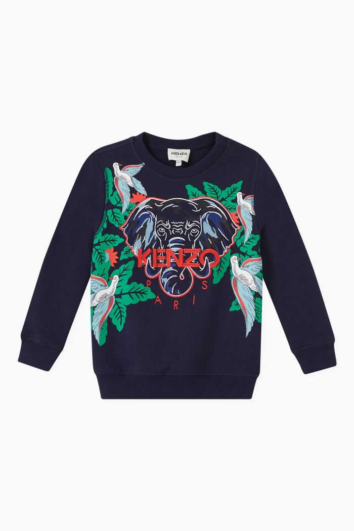

Elephant Embroidered Sweatshirt in Cotton, Blue