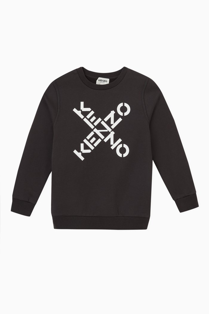 Cross Logo Print Sweatshirt in Cotton Blend, Grey