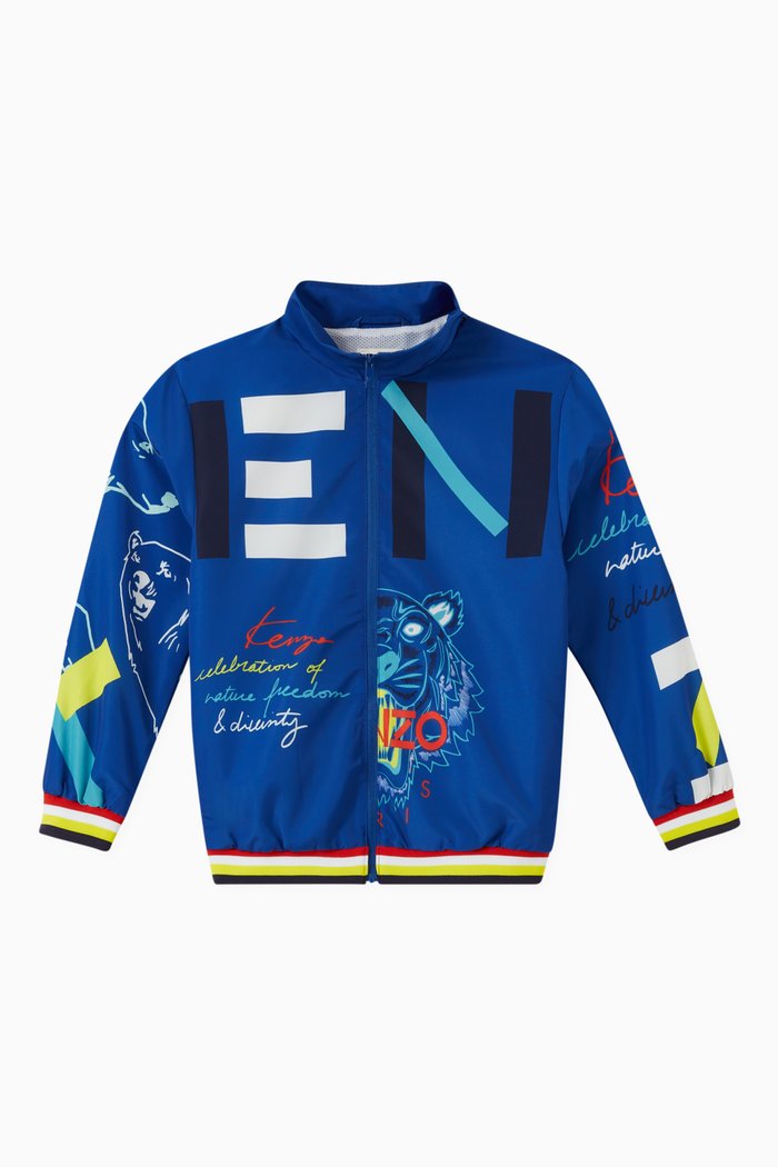 

Logo Print Bomber in Technical Fabric, Blue