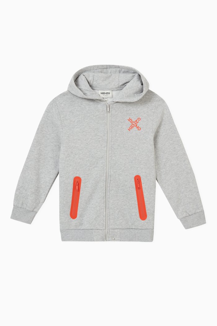

Cross Logo Print Hoodie in Fleece, Grey