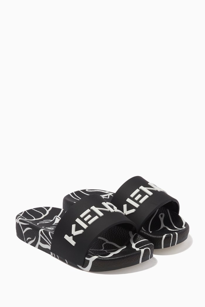 

Embossed Logo Slide Sandals in Rubber, Black