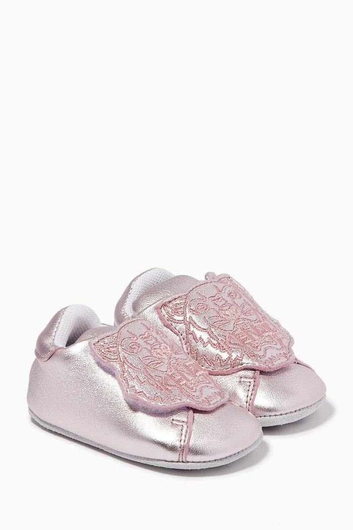 

Embroidered Tiger Sneakers in Leather, Grey