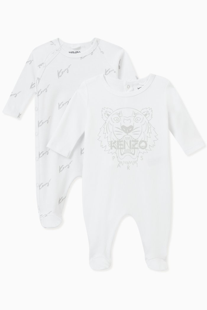 

Tiger Sleepsuits in Cotton, Set of 2, White