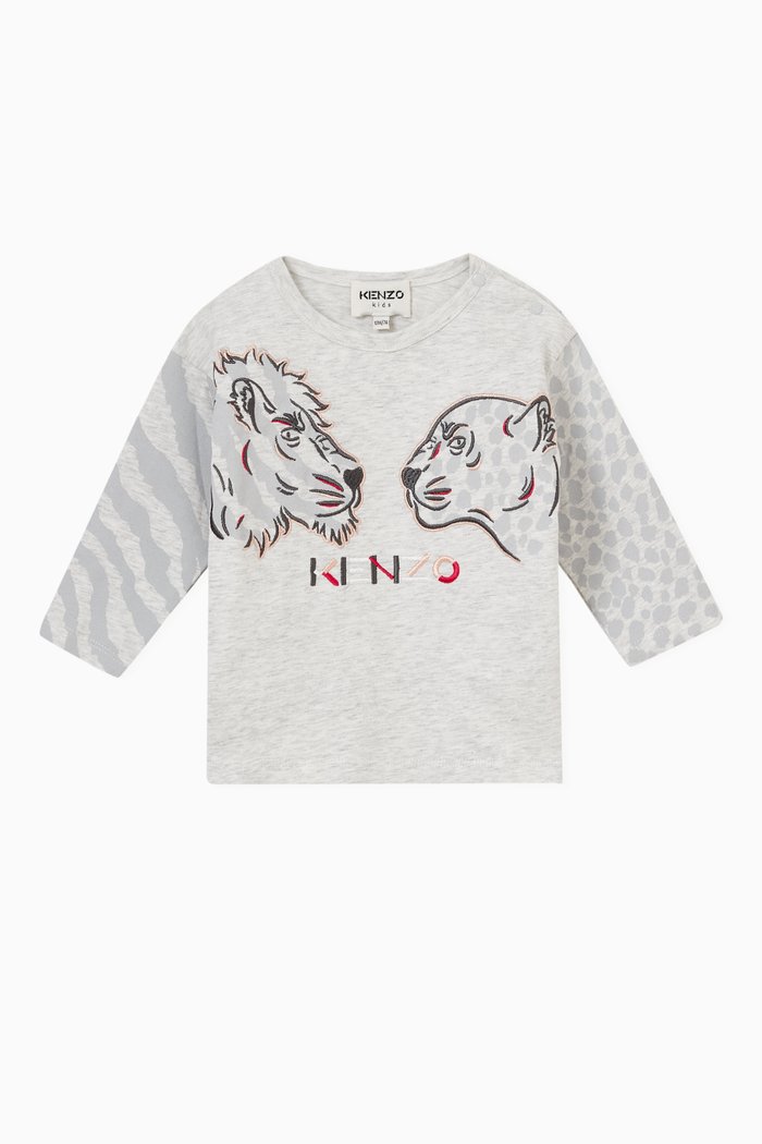 

Tiger Print T-shirt in Cotton, Grey