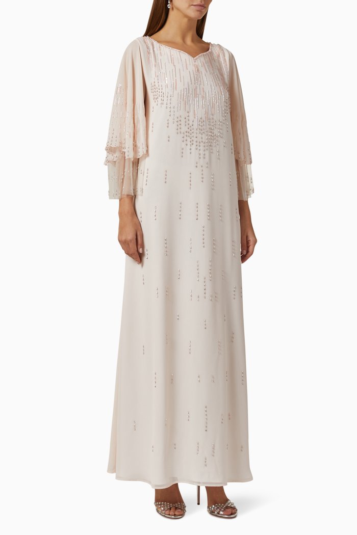 

Embellished Kaftan in Chiffon, Neutral