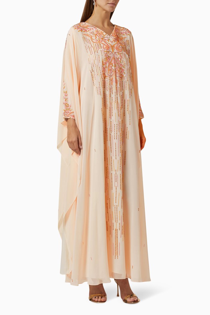

Sequin Embroidered Kaftan in Chiffon, Pink