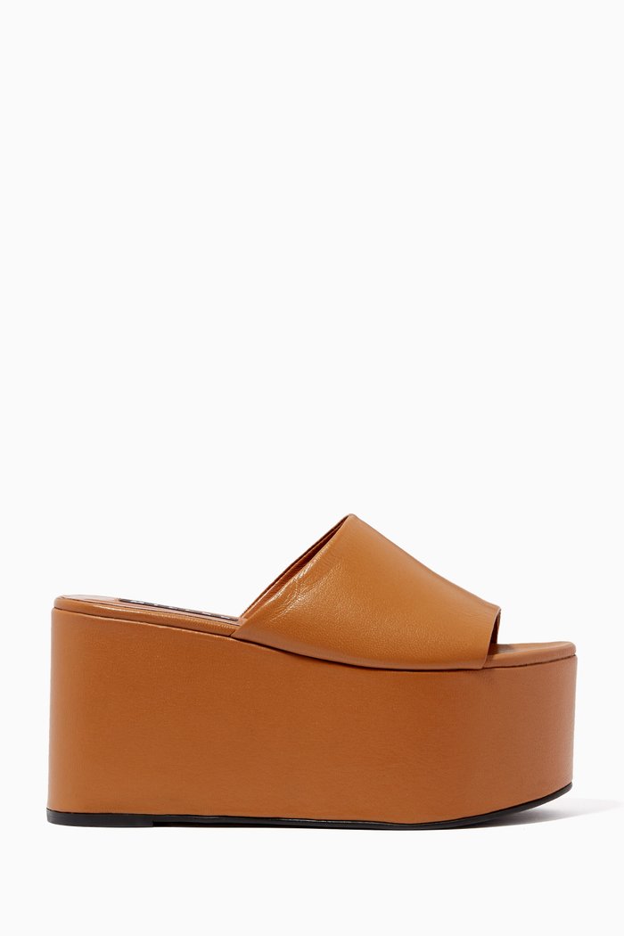 

Blackout Platform Sandals in Leather, Brown