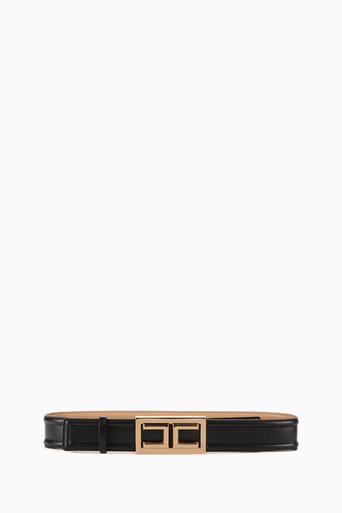 

EF Logo Buckle High-waist Belt in Leather, Black