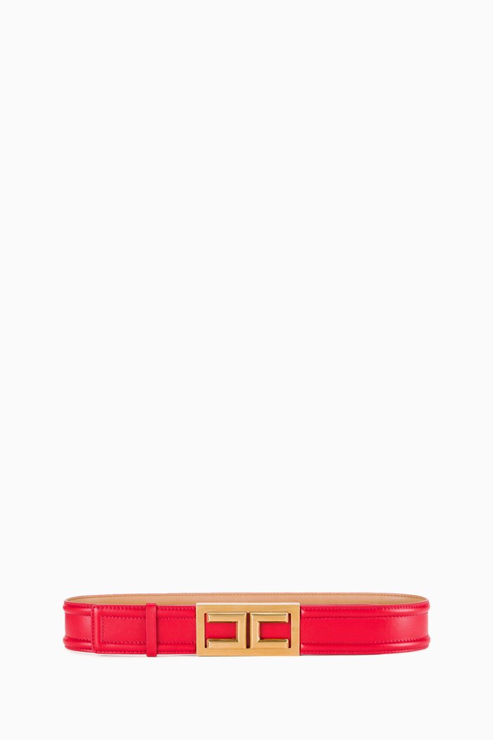 

EF Logo Buckle High-waist Belt in Leather, Red