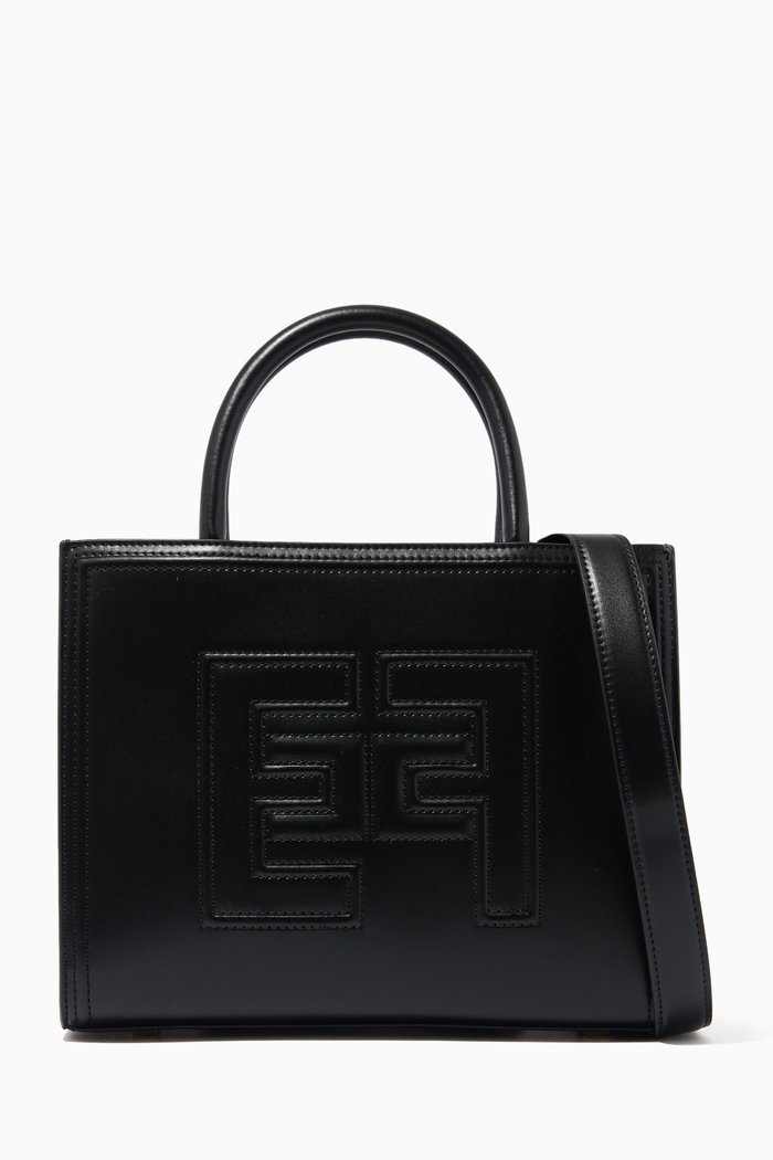 

Small EF Embossed Tote Bag in Faux Leather, Black